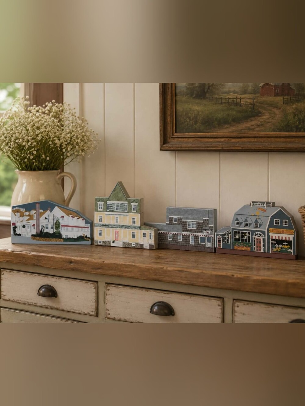 Set of 4 Decorative Wooden Coastal Building Plaques - Multi-Color
